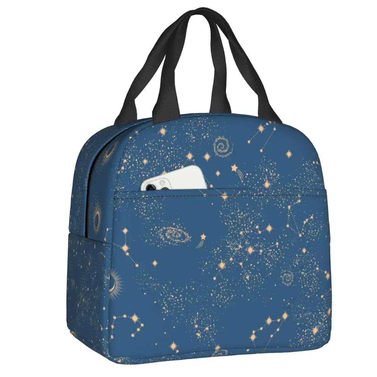 Night Galaxy Constellation Insulated Lunch Bags For School Office Space Stars Leakproof Thermal Cooler Lunch Box Children 22x20x13cm