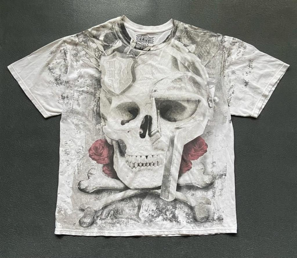 New European and American Men's Summer Skull Letter Print Comfortable and Breathable Round Neck T-shirt Outdoor Street Top