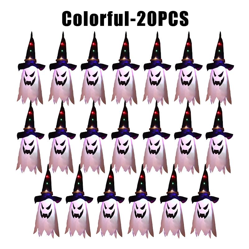 Glow in Dark Halloween Pendant LED Light Up Ghost Wizard Hat Necklace Scary Party Prop Festival Dress Up Accessory