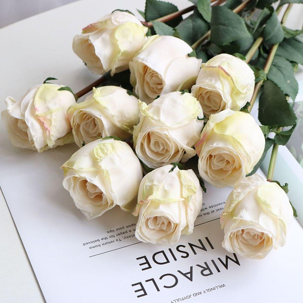 

Single Burnt Edge Rose Fire Roasted Fake Flower New Photography Props білий