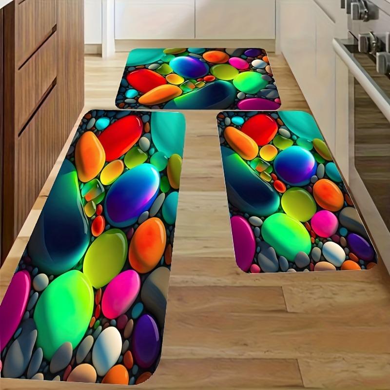 1PC Colorful pebble Pattern Kitchen Rug Non-Slip Door Mat Pop design Bathroom Rug Bath Mat Carpet for Home Sink Laundry Decor