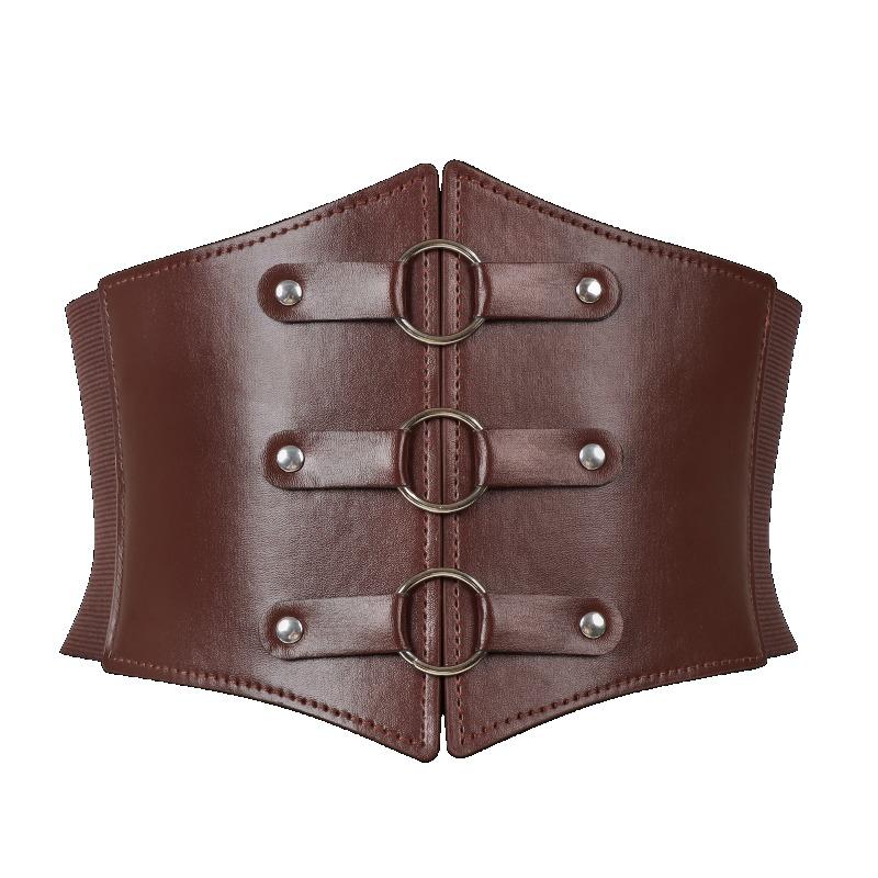 

Vintage Brown Wide Waist Belt | Elastic, Non-textile Material, Ideal for Cosplay and Casual Outings