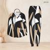Women Plus Size Printed Nurse Scrub Set V Neck Long Sleeve Pockets Top Long Pants Two Piece