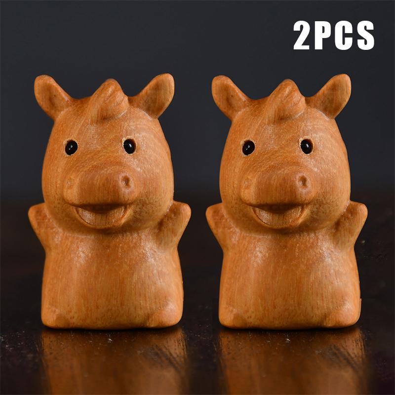 1/2pcs Whimsical Horse Decor 2026 Chinese New Year Zodiac Horse Statue Wood Carving Horse Ornaments Desktop Decor Car Decoration