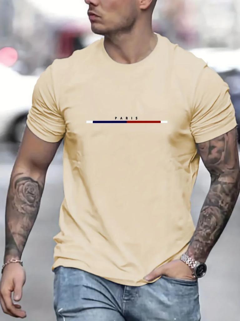 Men's 100% Cotton Paris Short Sleeve T-shirt Top Loose Tshirt 69857#Color