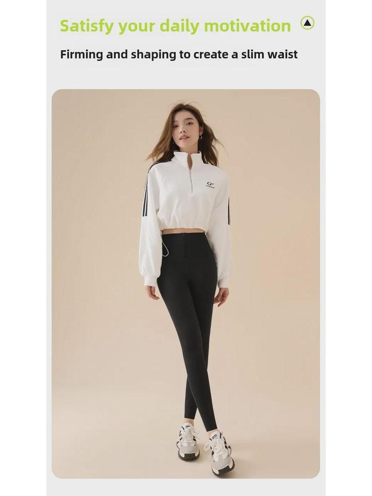 Korean Women's Autumn/Winter Velvet-Lined High-Waist Hip-Lifting Barbie-Style Buttoned Yoga Pants