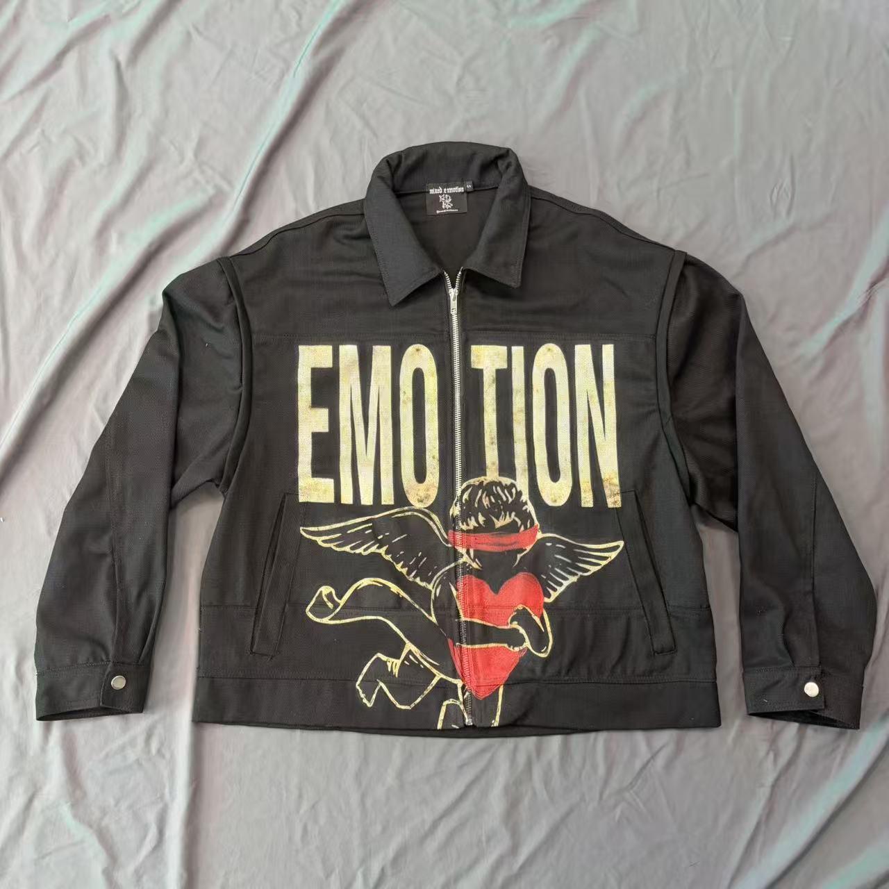 Унисекс Ретро Купидон Сердце Принт Молния Куртка S