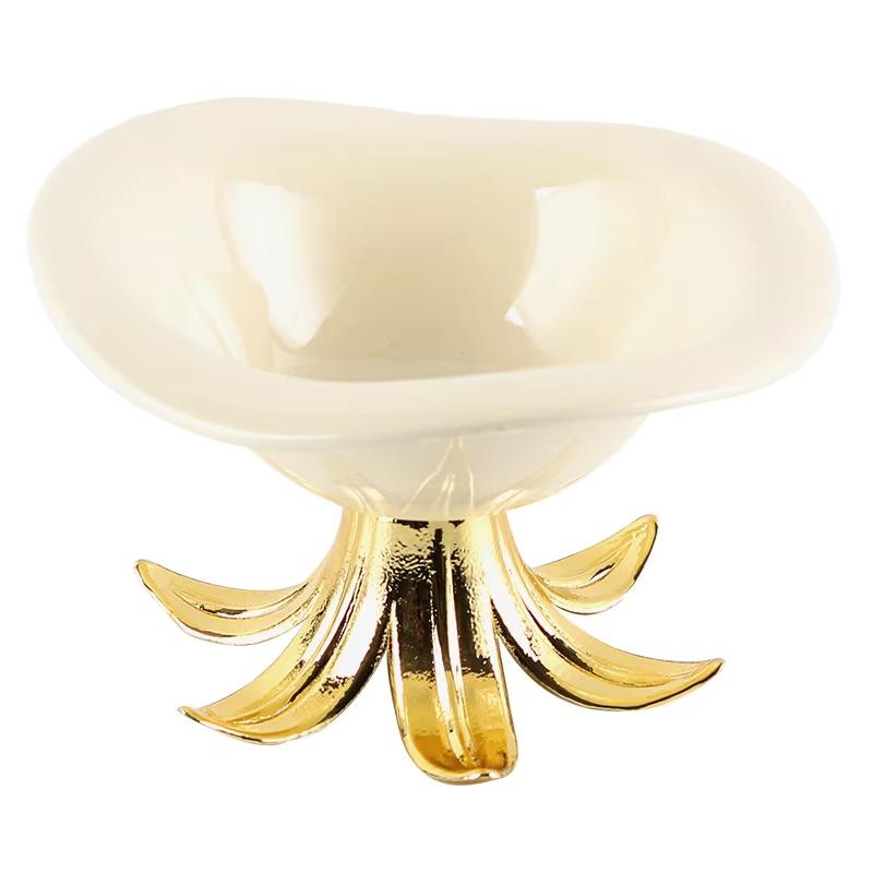 Creative Ceramic Fruit Plate Golden Branches Desktop Storage Container Candy Plate Tray Bowl Home Decoration Accessories