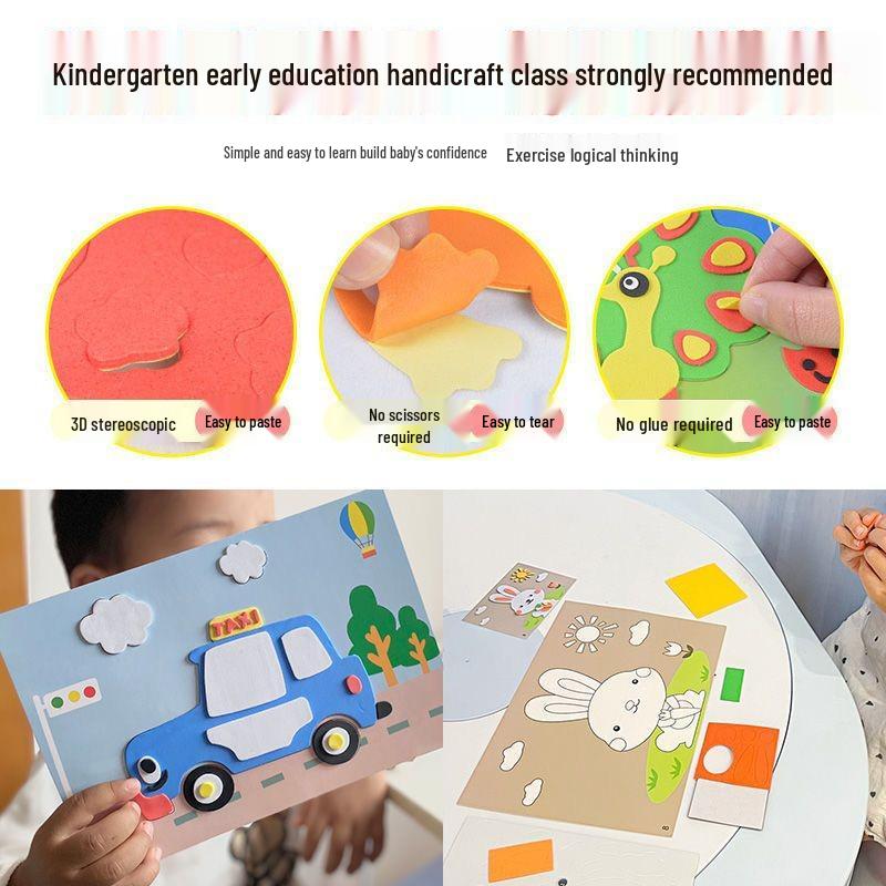 3D Dinosaur Sticker Painting Edu-Toy for Kids - DIY, Self-Adhesive, Cartoon-Themed