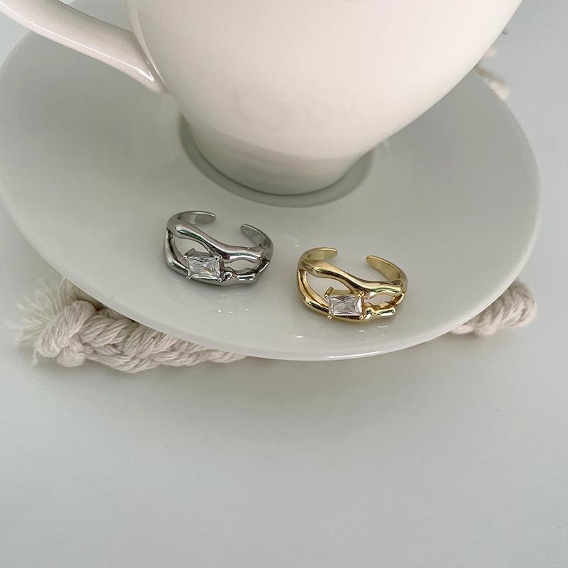 

Real Gold-Plated Zircon Minimalist Open Ring for Women - High Color Retention Adjustable Open Size