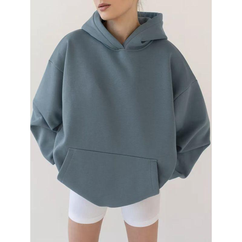 European and American New Loose Casual Hood Long sleeve Pocket Hoodie Top Loose Casual Hooded Top