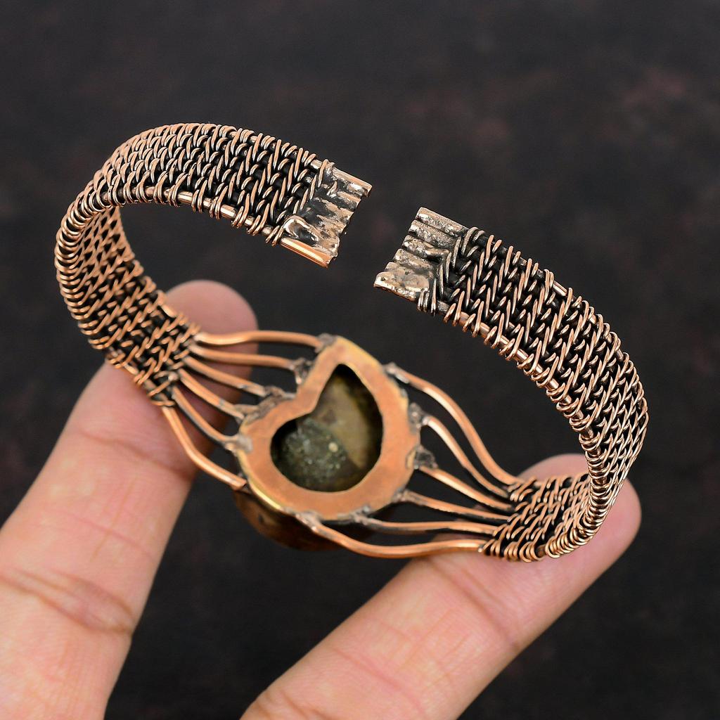 Ammonite Fossil Cuff Bracelet Copper Wire Wrapped Bangle Adjustable Handmade Bangle Ammonite Fossil Copper Jewelry Natural Gemstone Bracelet