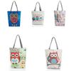 Stylish Women's Canvas Tote Shoulder Handbag Featuring Owl Design For Travel And Shopping