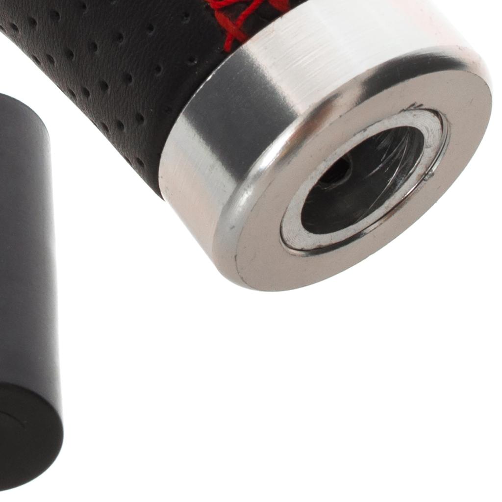 Universal Gear Shift Knob, Black Leather with Red Stitching and Silver 5-Speed