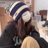 Stripe Beanie Cap for Women Winter Thick Needle Knitted Hat Vintage Hip Hop Female Slouchy Hats Casual Streetwear Hat