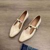 Vintage Camellia Mary Jane Women's Shoes Spring and Autumn Brown T-word with Thick Heel Single Shoes Medium Heel Small Leather Shoes