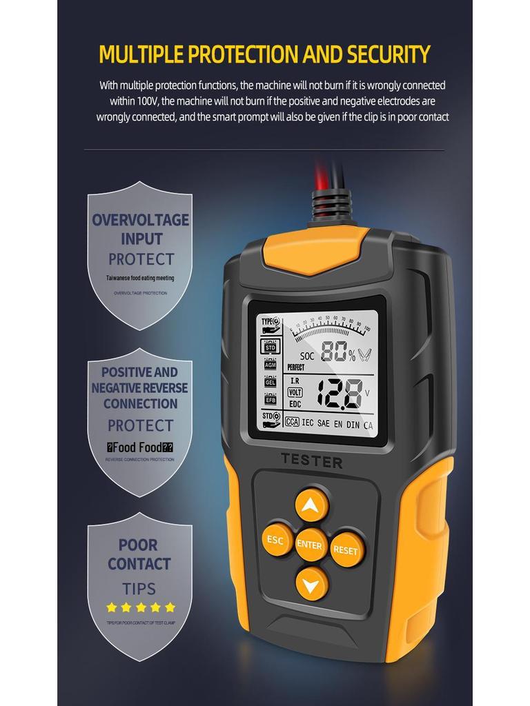 E-FAST Digital Car Battery Tester 12V/24V with Internal Resistance Measurement