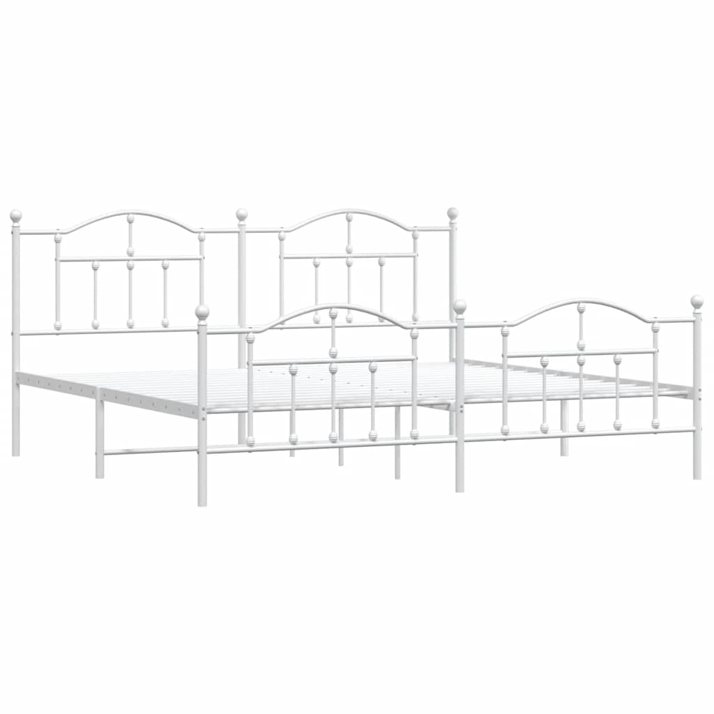Metal Bed Frame with Headboard and Footboard White 193 x 203 cm