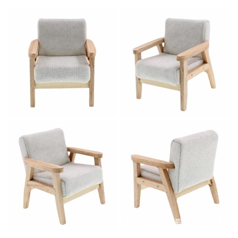 Model Home Furniture Chair 1:12 Scale Wood Frame, Padded Fabric Seat for Small Living Room Layouts and Builds Use