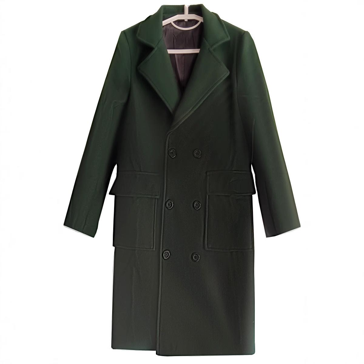 

Новое мужское двубортное однотонное повседневное длинное шерстяное пальто мужская куртка большого размера 5XL зелёный