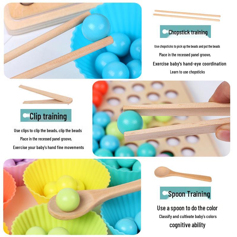 Wooden Children's Bead Puzzle Game Tweezers - Fun Hand-Eye Coordination Toy for Early Education