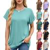 Women's Crew Neck Short Sleeve T Shirt Loose Fit Japanese Casual Top Solid Color Rayon Blouse With Cuffed Sleeve For Spring Summer Daily Sports Wear