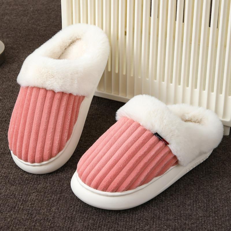 New thick striped cotton slippers home winter fluffy slippers women's winter thickened plush cotton mop
