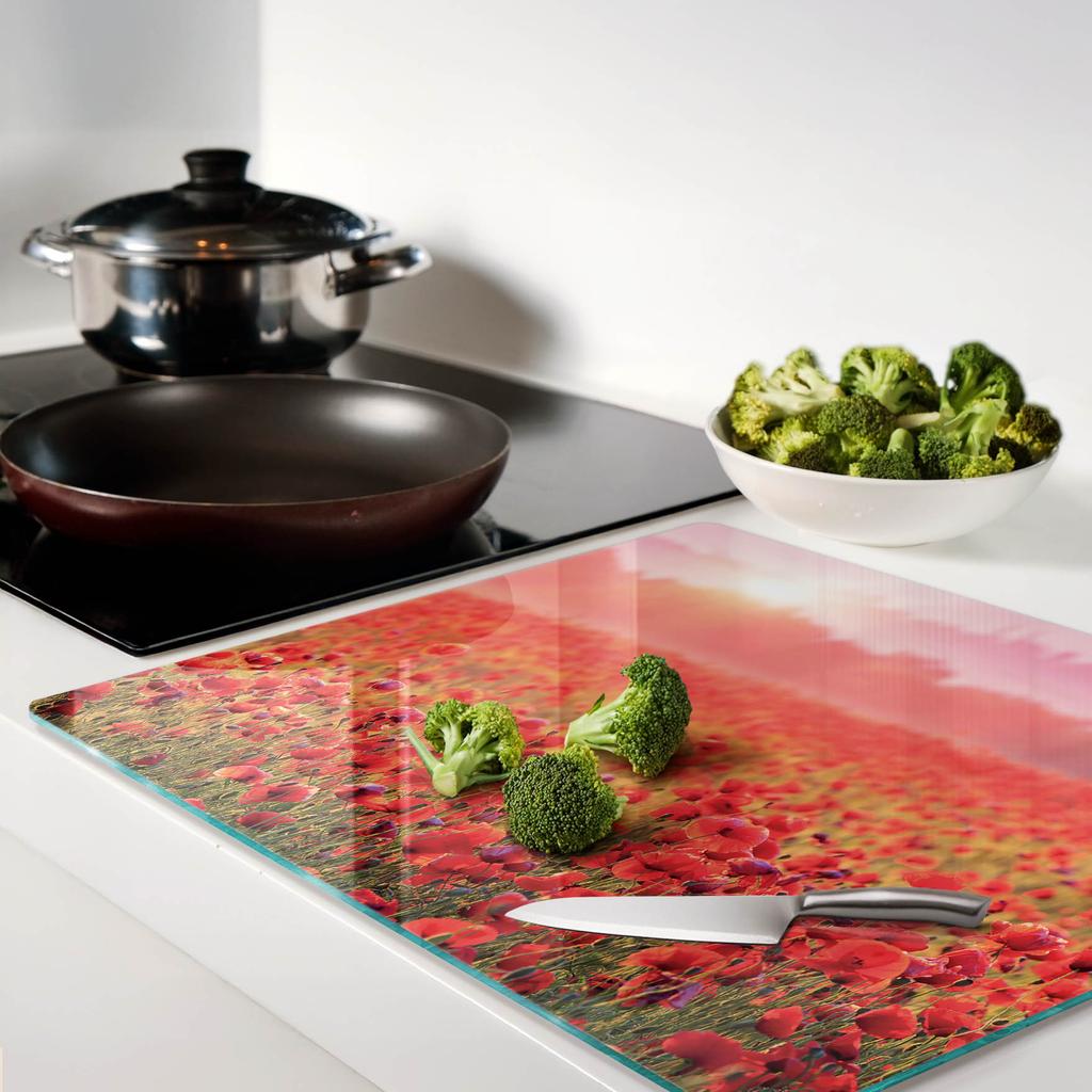 Glass Decorative Snack Serving Board Poppy Seed Field 60x52 Cm