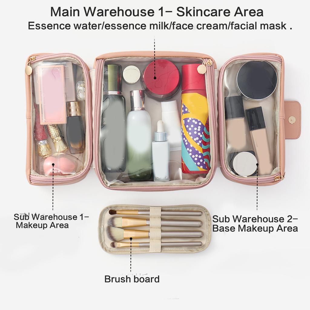 Large Capacity Cosmetic Organizer With Multiple Pockets PU Handbag For Travel Toiletry Storage And Portable Makeup Bag