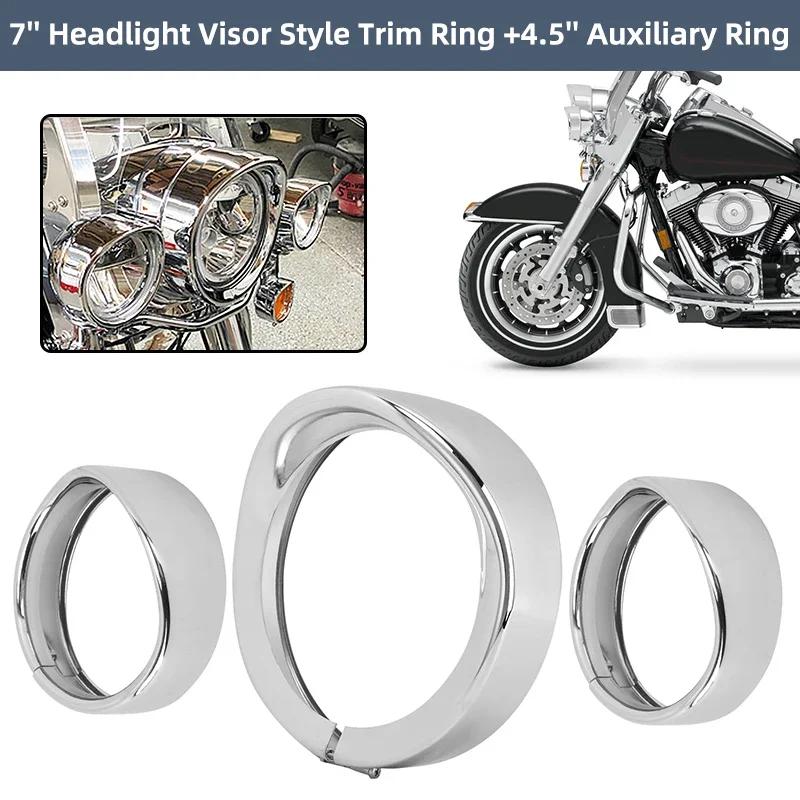 Motorcycle Headlight Trim Visor Ring 7" Bezel 4.5" LED Head Lamp For Harley Touring Road King Electra Glide Softail FLD/FLH