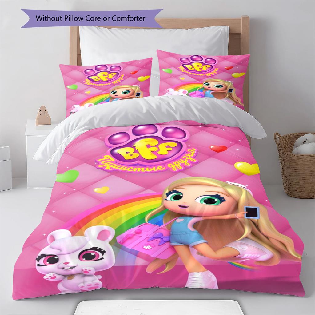 Set Biancheria da Letto con Disegno Cartone Animato BFF Copripiumino Federa Decorazione per la Casa Regalo (1 * copripiumino + 2 * federa, senza nucleo)