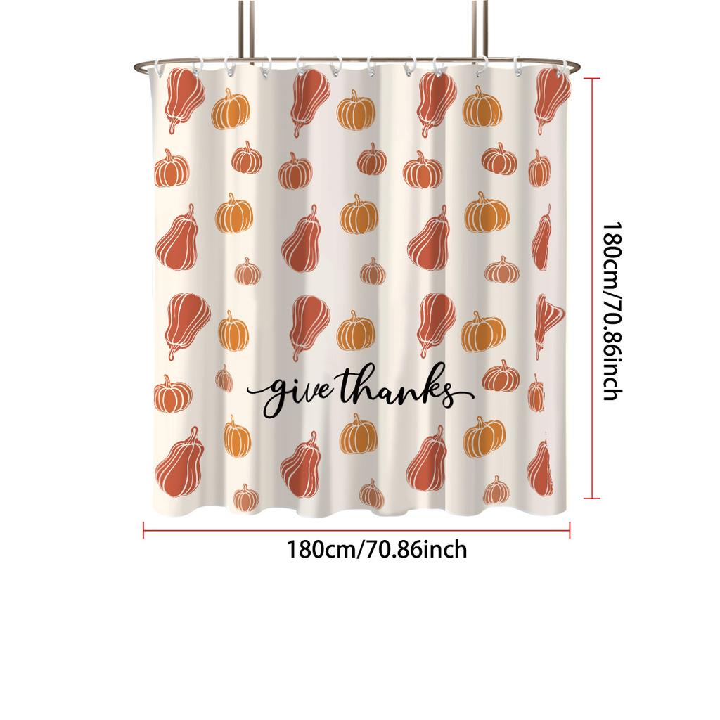 1pc Autumn Harvest Festival Pumpkin Print Waterproof Shower Privacy Hanging Curtain with 12 Hooks Multiple Size Machine Washable