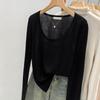 Sheer Loose Knit Long-Sleeve Sweater for Women - Autumn Style Sunscreen Blouse