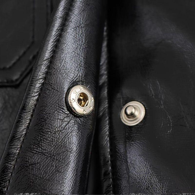 Kaslead New Arrival Women's Clothing Fashion Style Fashion Polo Collar Long Sleeves Imitation Leather Casual Jacket Coat 5063850