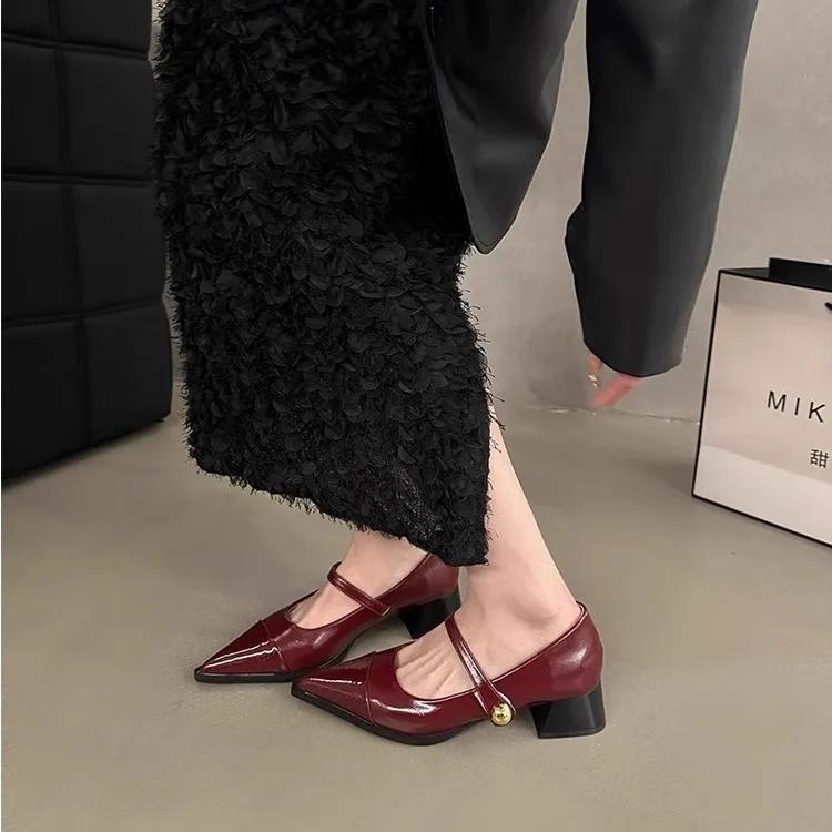Women's High-heeled Pointy Pumps Spring New Fashion Pointed Toe Party Shoes Woman Simple Thick Heeled Ladies Thick Single Shoes