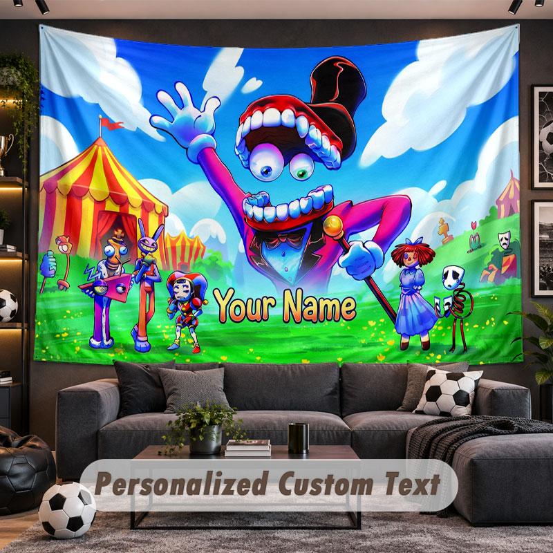 Wall Hanging Tapestry Custom NameThe Amazing Digital Circus Pattern Personalized Printed Fabric Wall Decor
