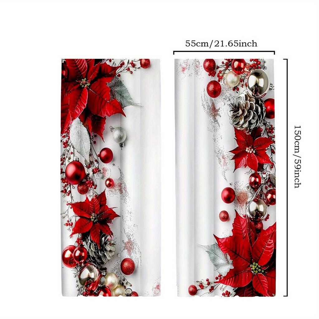 2pcs Sheer Polyester Vintage Christmas Dot Print Curtains for Living Room & Bedroom – All-Season Decor