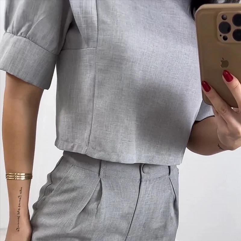 Ensemble Haut Manches Évêque Couleur Unie Européen & Américain Automne 2024 & Pantalon Skinny Taille Haute