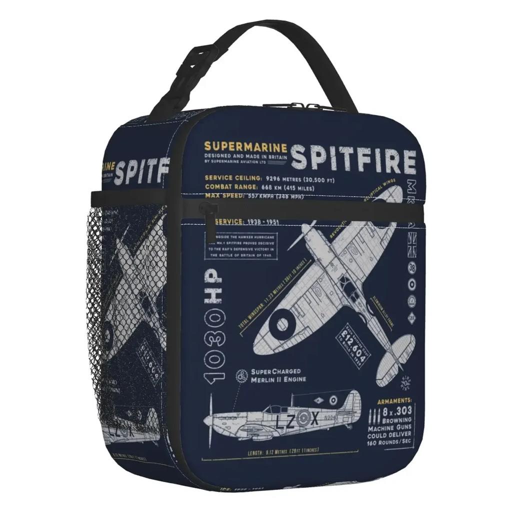 Supermarine Spitfire Insulated Lunch Bag Portable Fighter Plane WW2 War Pilot Aircraft Airplane Thermal Cooler Lunch Box Office