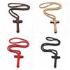 Car Ornament Handmade Rosary Necklace Wood Crucifix Pendant Chain Wood Beads Necklace  Christian
