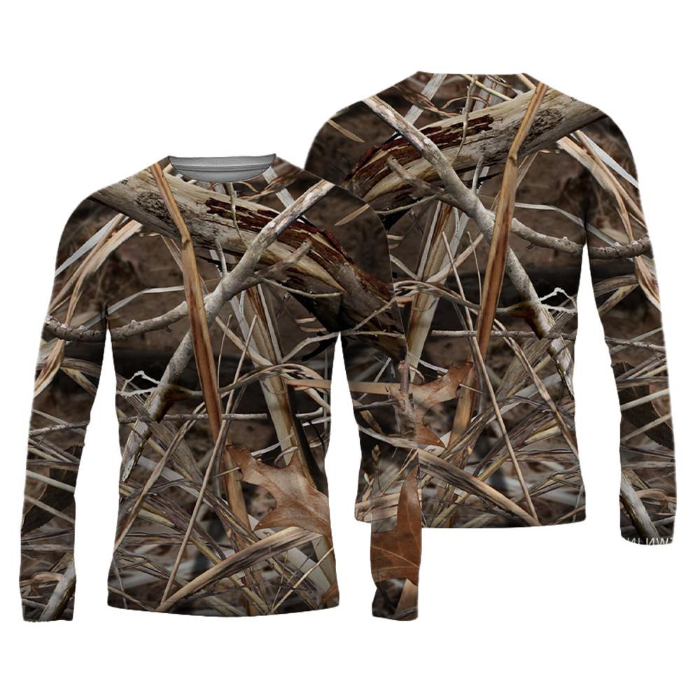 Spring and Autumn Round Neck 3D Camouflage Printed Top Fashionable Casual Vintage Long Sleeved Men's T-shirts
