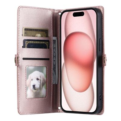 Etui skórzane na iPhone 16 Pro Max Portfel Stojak Pokrowiec na telefon z paskami