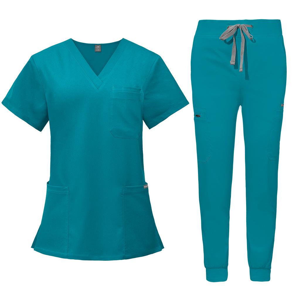Double-Layer Multifunction Pocket Scrub Suit for Anesthesiologists - Short Sleeve, Long Pants Set