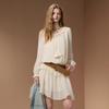 Women's Textured A-line Midi Dress with Ribbon Tie