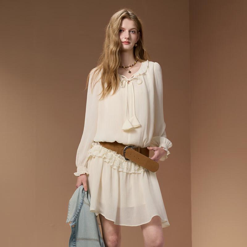 Women's Textured A-line Midi Dress with Ribbon Tie