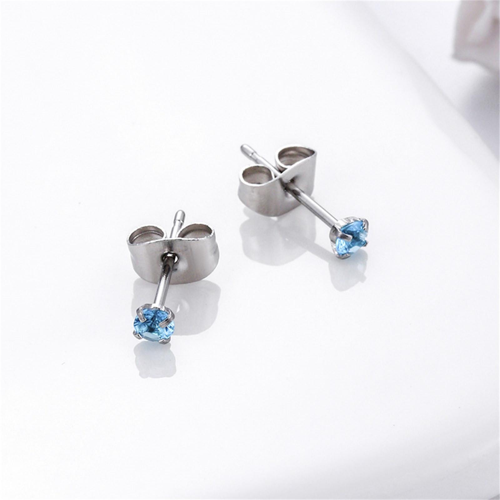 3/4/5MM Colored Round Zircon Earrings 3 синий