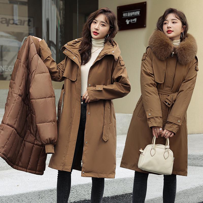 

Women s Mid-Length Winter Parka with Detachable Fur Collar, Versatile Liner, and Belt L [115-130 lbs]