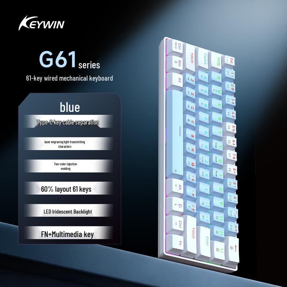 Key Sheng G61 Wired Mechanical Keyboard, 61-Key, Blue Switch, LED Colorful Backlight, Type-C, Gaming.