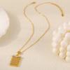 Minimalist Rectangular Plaid Pendant Necklace: Diamond-Studded Clavicle Chain In 18K Gold-Plated Titanium Steel.