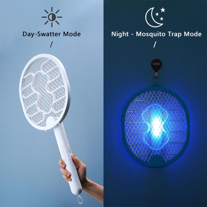 2 In-1 Electric Mosquito Killer Racket USB Rechargeable Foldable for Home Bedroo